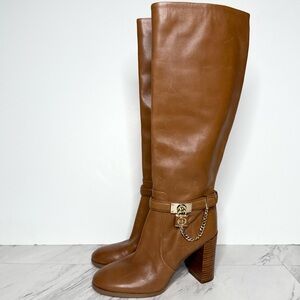 Michael Kors Hamilton Embellished Brown Leather Heeled Tall Boot 8M